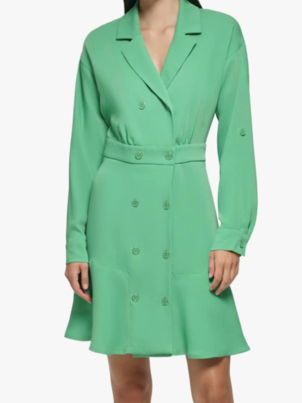 Karl Lagerfeld Paris Green Button-Front Ruffled Blazer Dress Size 10 Office